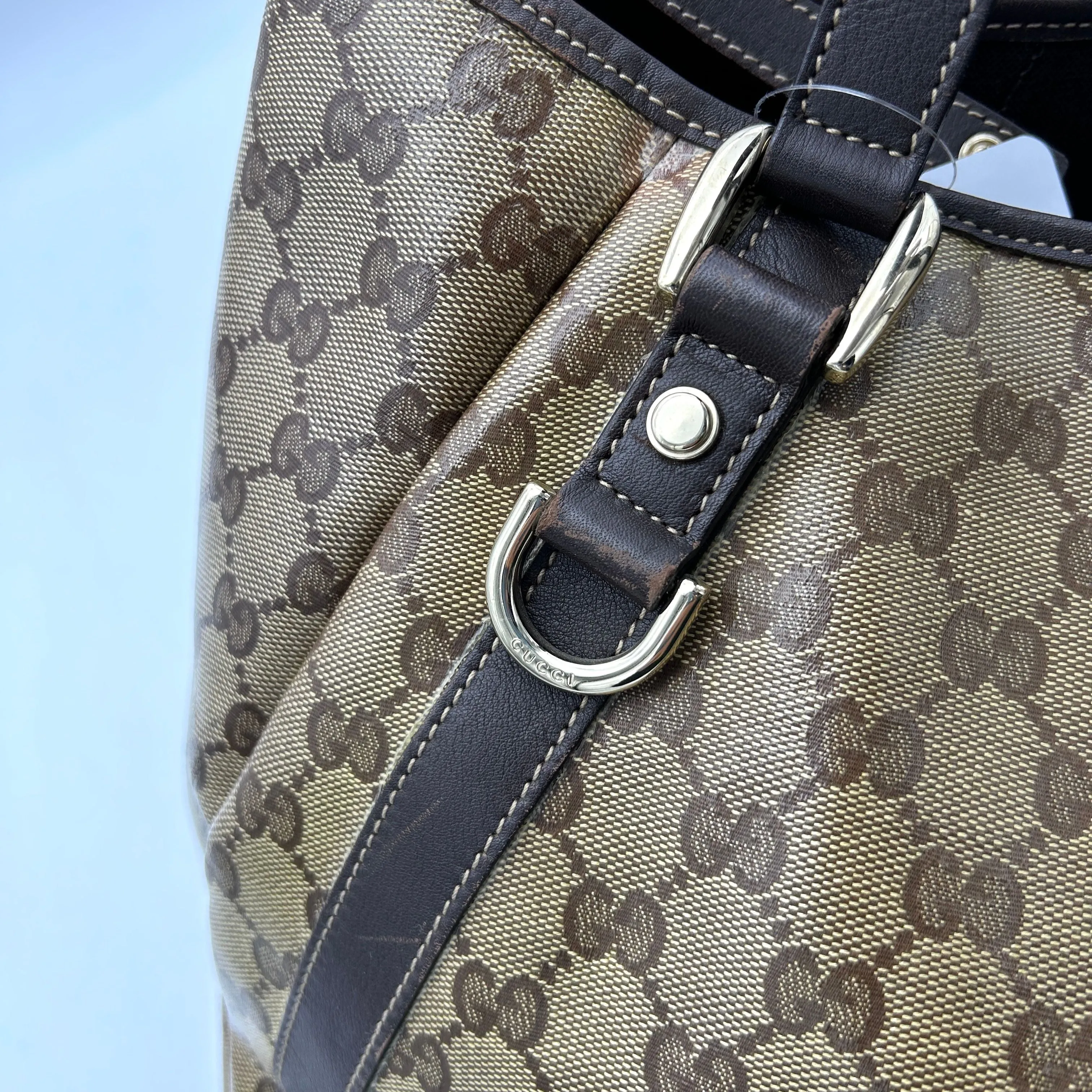 Pre-owned GUCCI Crystal Monogram Medium Abbey Shoulder Bag Dark Brown gu8813gs