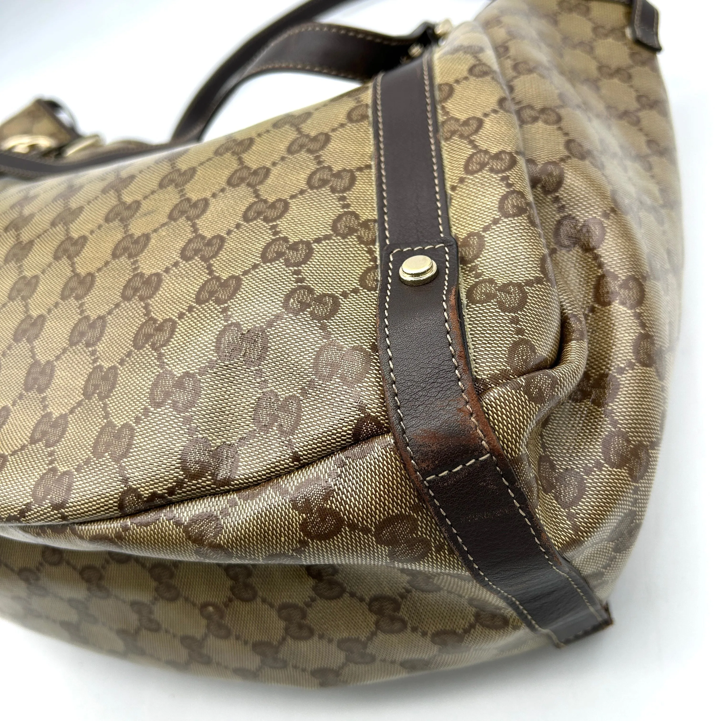 Pre-owned GUCCI Crystal Monogram Medium Abbey Shoulder Bag Dark Brown gu8813gs