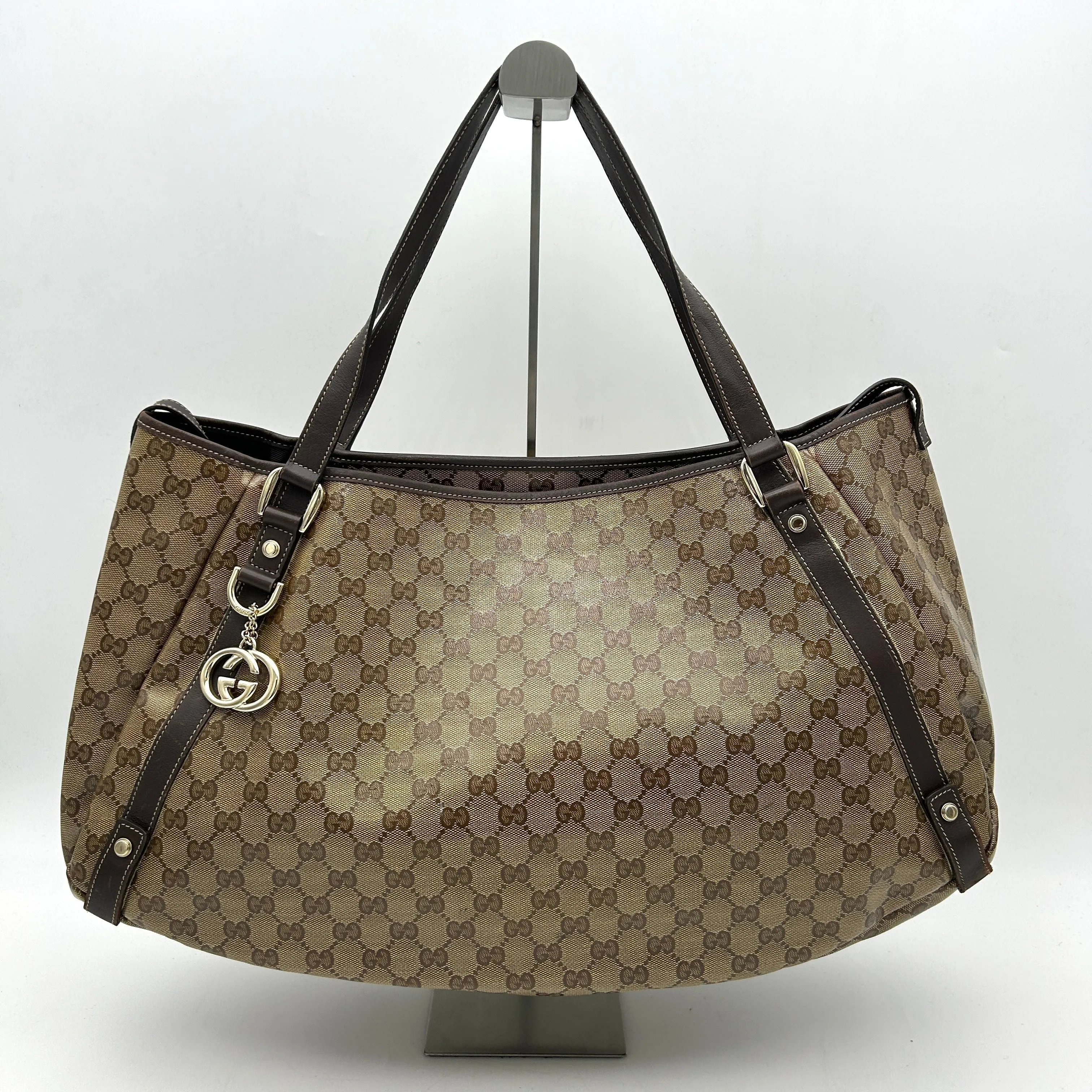 Pre-owned GUCCI Crystal Monogram Medium Abbey Shoulder Bag Dark Brown gu8813gs