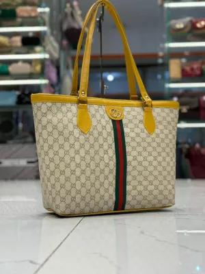 Premium Gucci Shoulder Bag For Women ( Beige   Yellow handle )