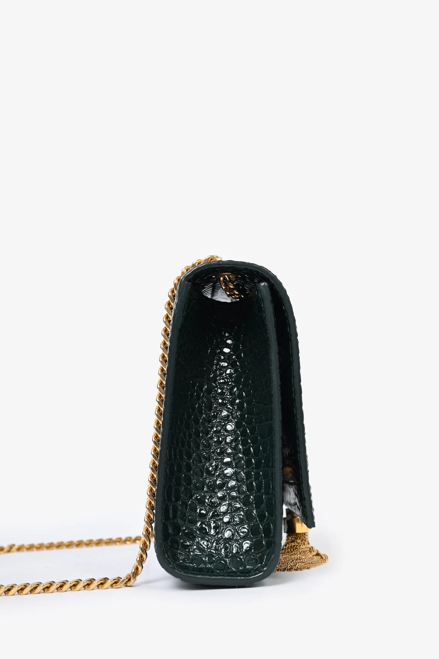 Saint Laurent 2019 Green Croc Embossed Medium Kate Tassel Shoulder Bag