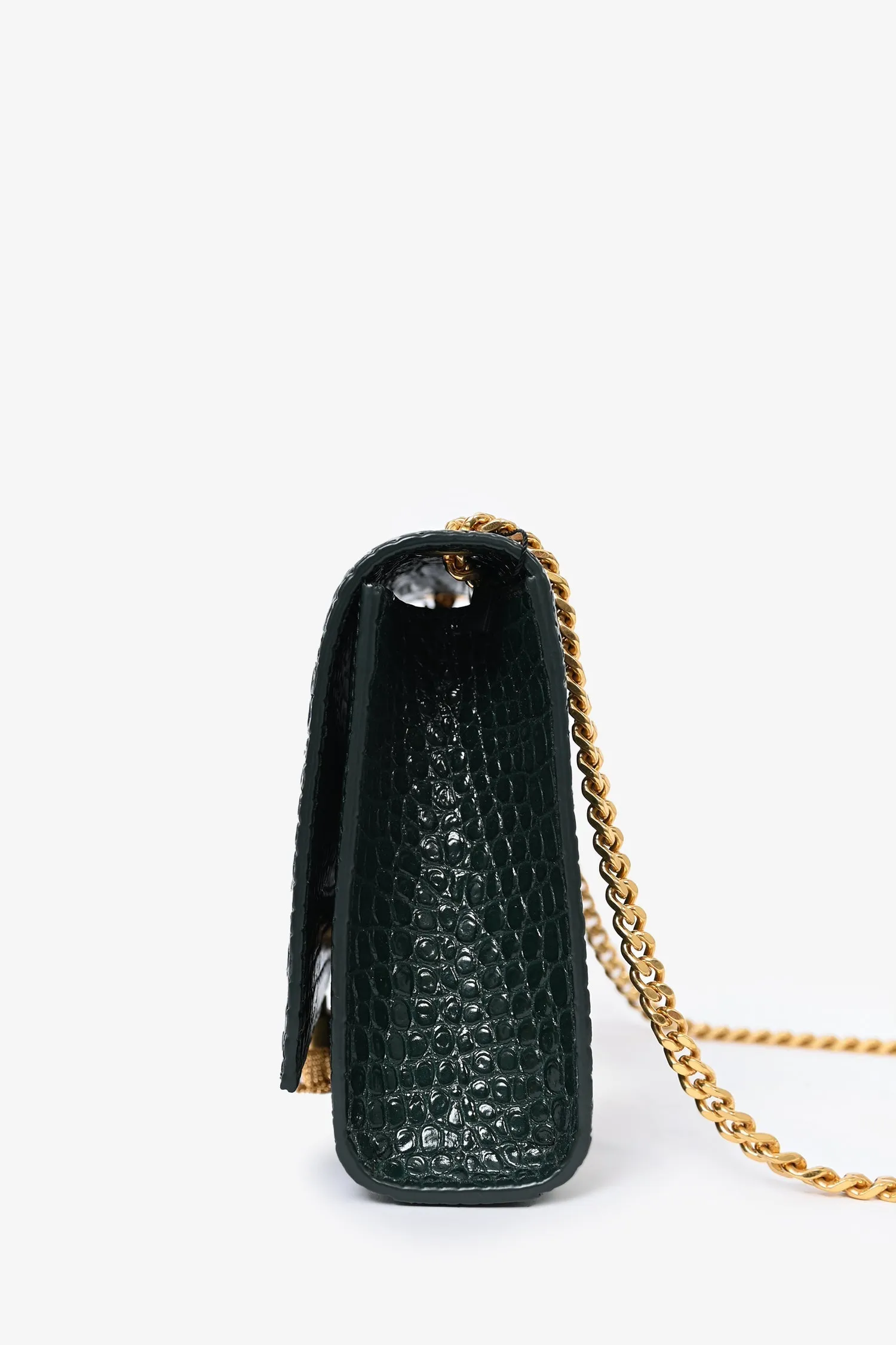 Saint Laurent 2019 Green Croc Embossed Medium Kate Tassel Shoulder Bag