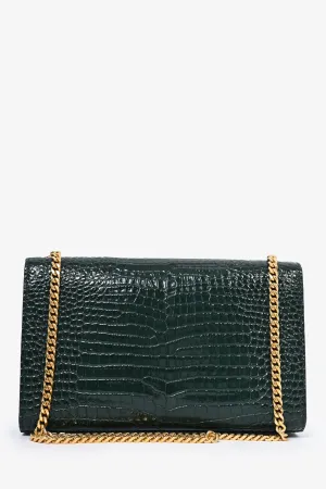 Saint Laurent 2019 Green Croc Embossed Medium Kate Tassel Shoulder Bag