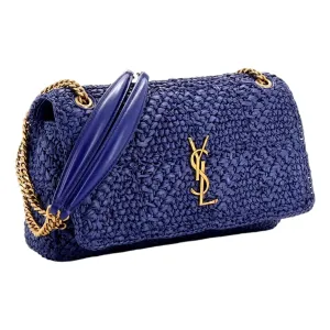 Saint Laurent Jamie Monogram Blue Raffia Shoulder Bag
