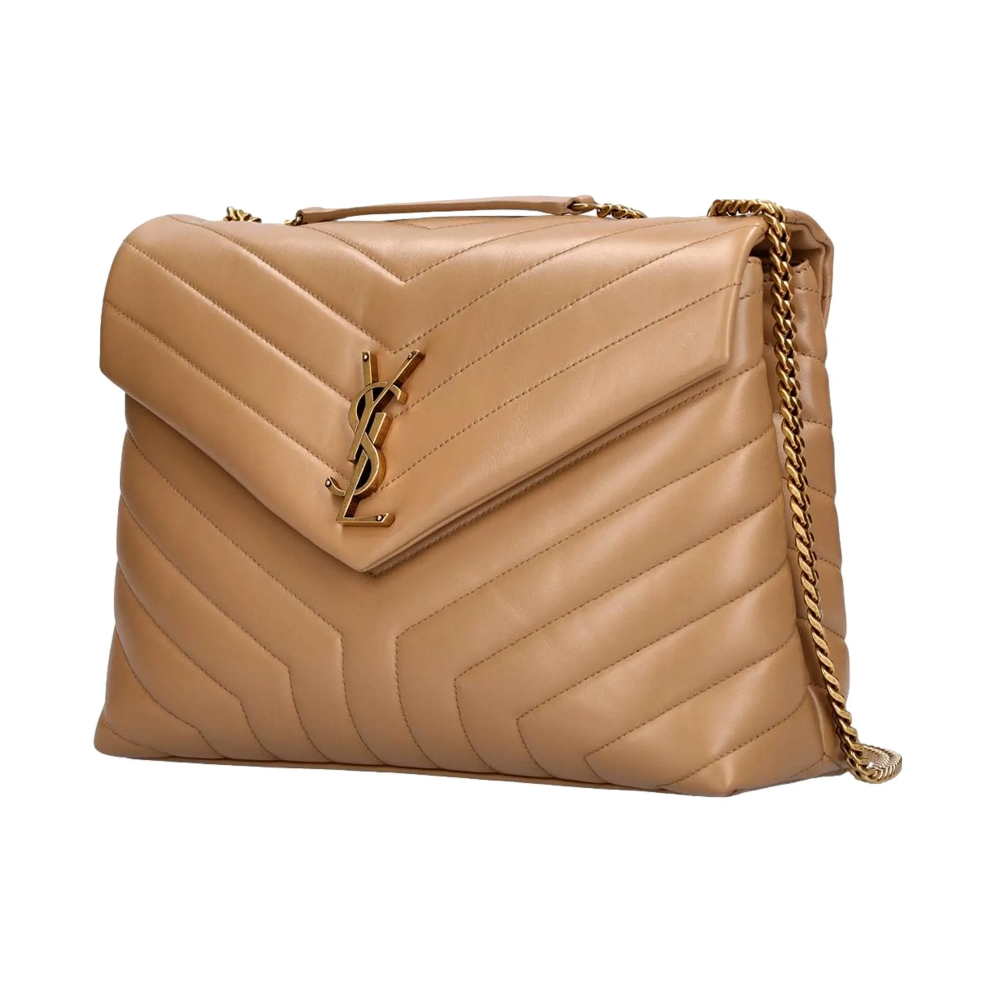 Saint Laurent Loulou Monogram Tan Quilted Leather Medium Shoulder Bag