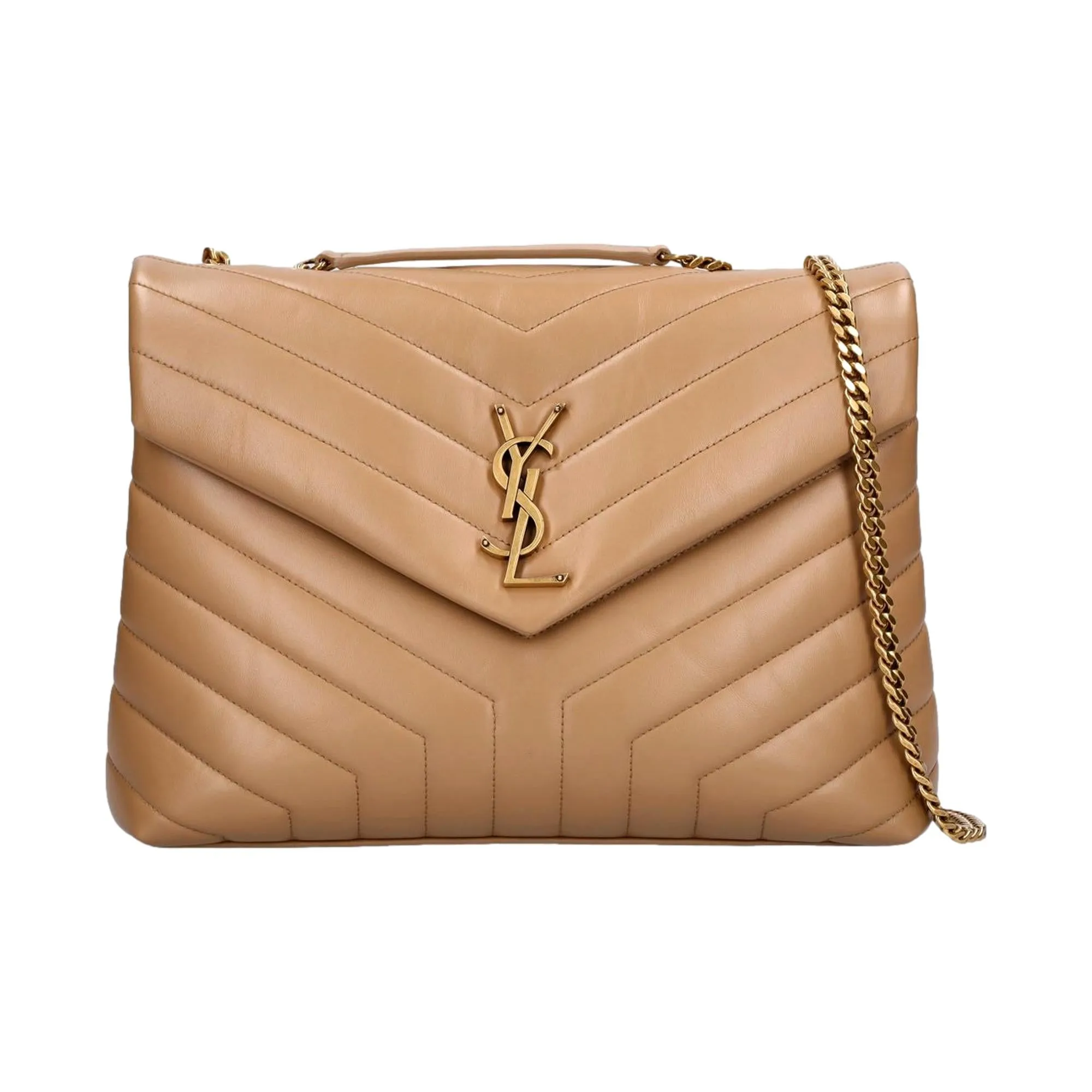 Saint Laurent Loulou Monogram Tan Quilted Leather Medium Shoulder Bag