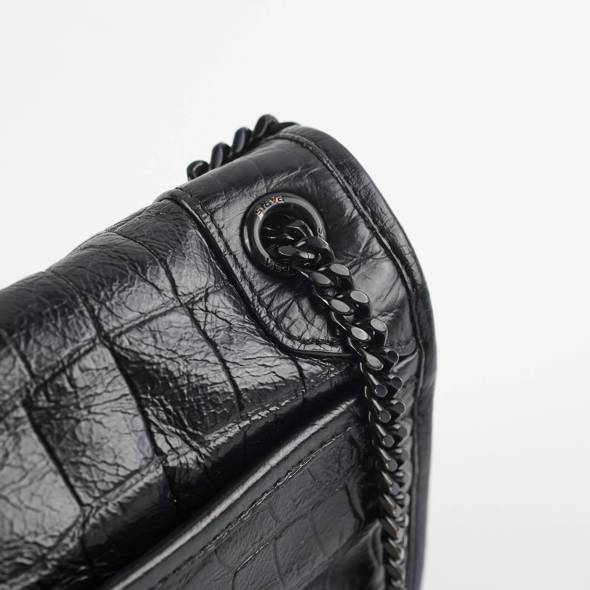 Saint Laurent Niki Baby Croc Embossed Shoulder Bag