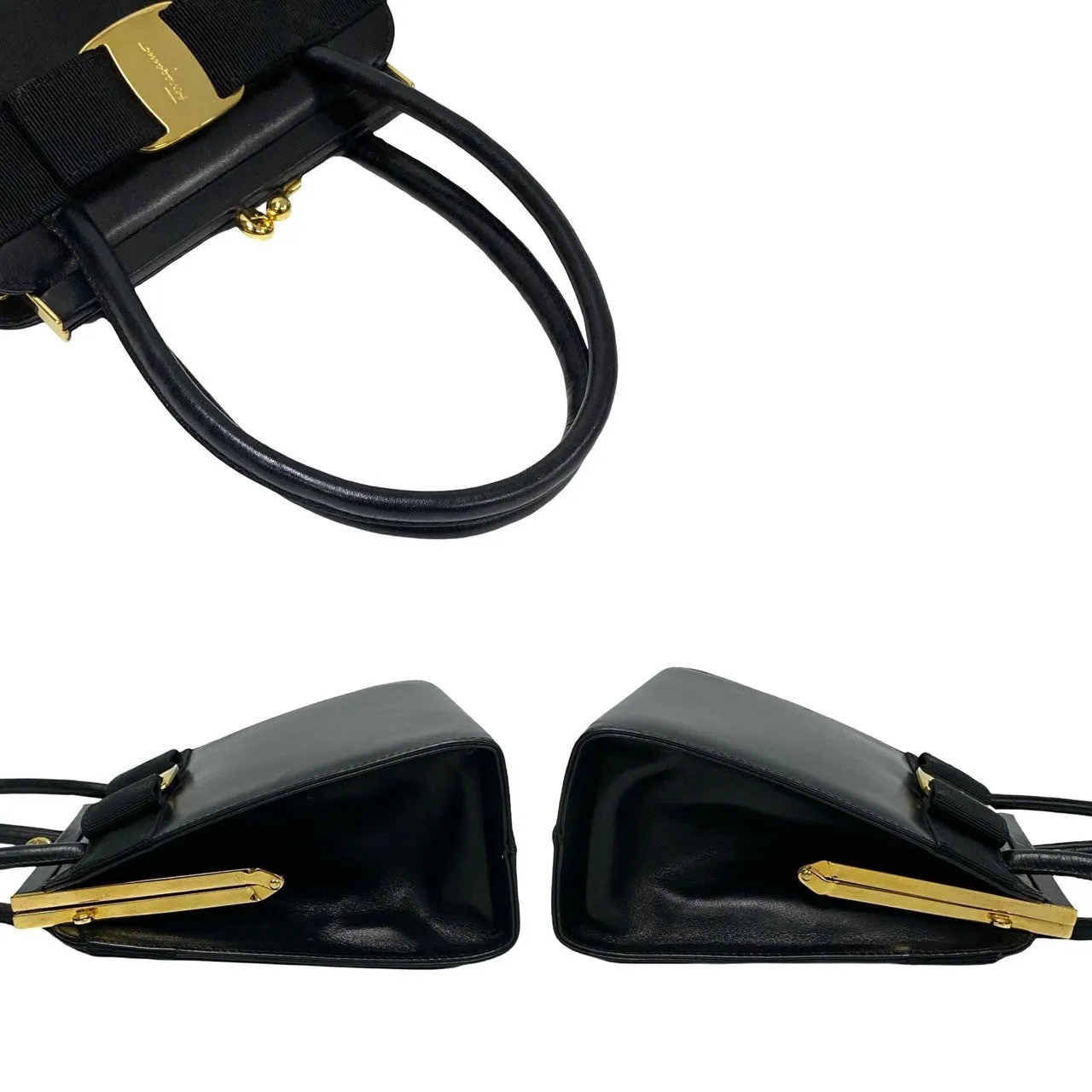Salvatore Ferragamo Shoulder Bag leather black Vara ribbon Women Used