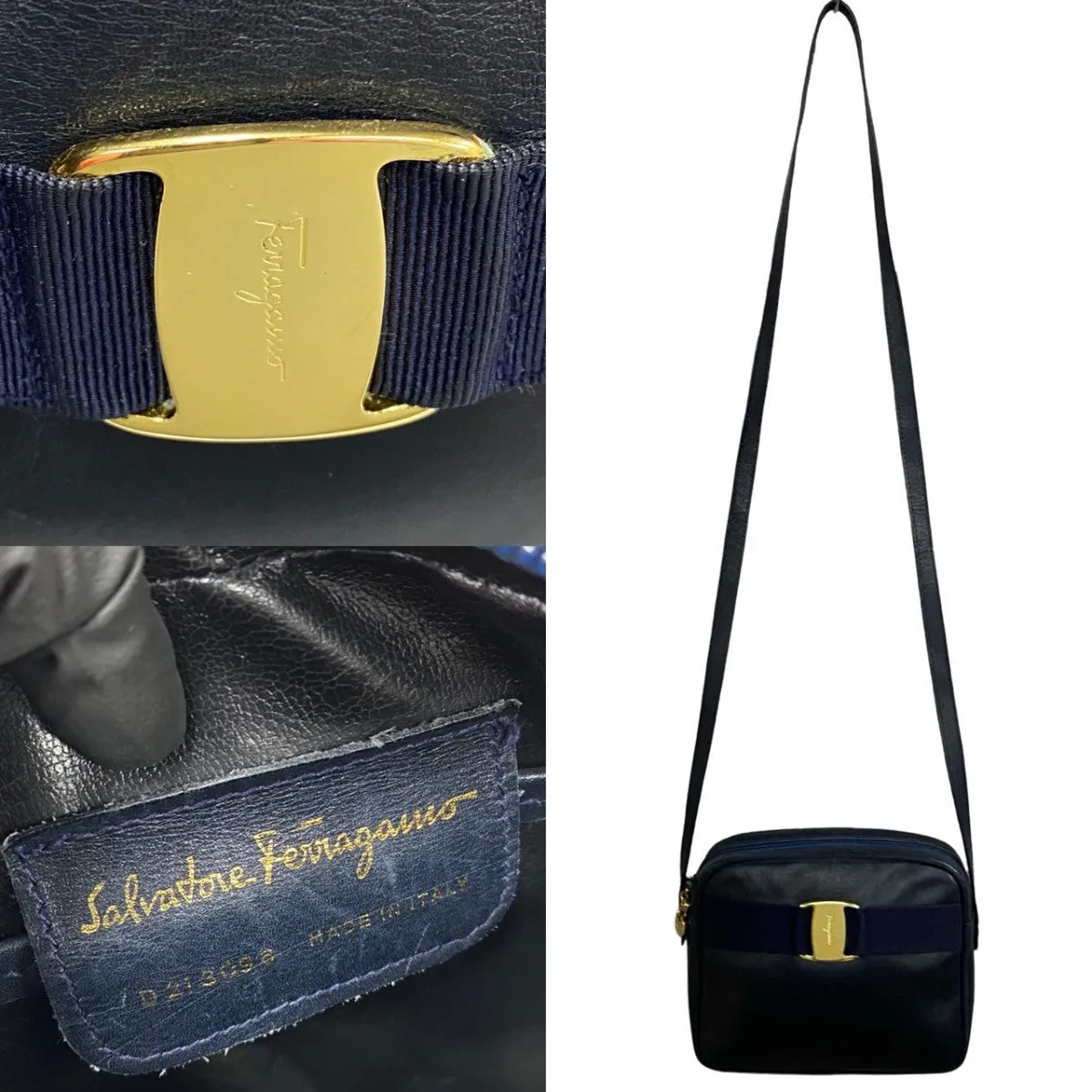 Salvatore Ferragamo Shoulder Bag leather Navy