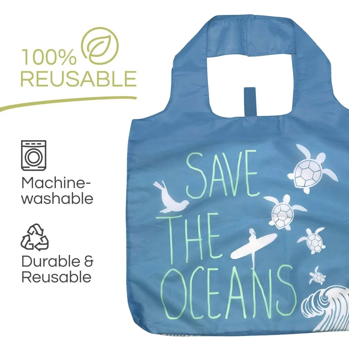Save the Ocean Reusable Shopping Bag-Machine washable