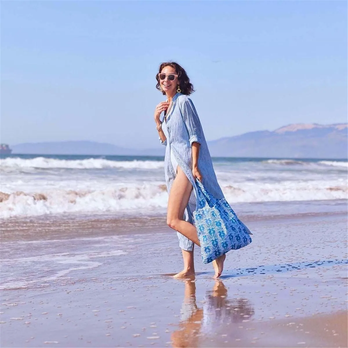 Seahorses blu Reusable Shopping Bag-Machine washable