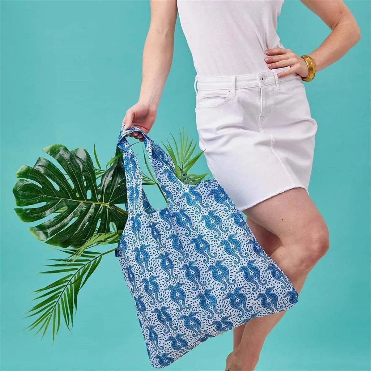 Seahorses blu Reusable Shopping Bag-Machine washable