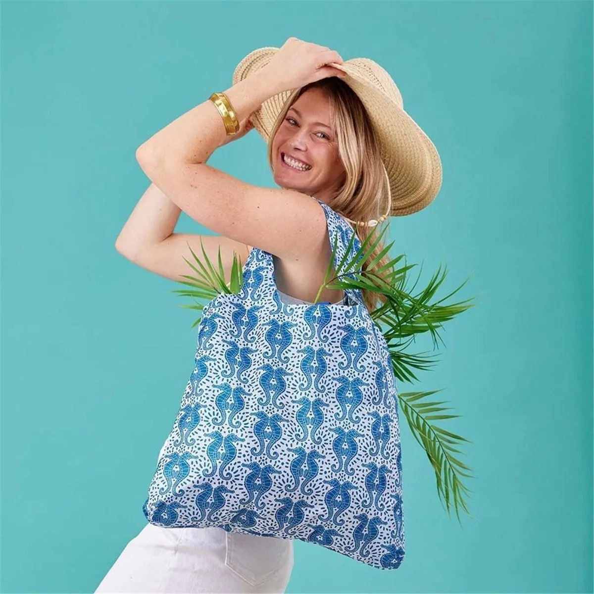 Seahorses blu Reusable Shopping Bag-Machine washable