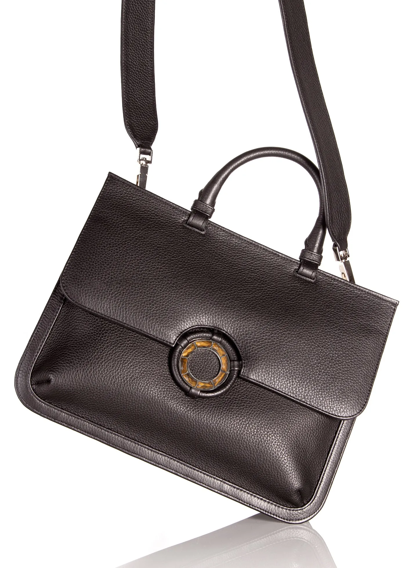 Sydney Convertible Satchel - Dark Brown Leather, Tiger Eye Grommet