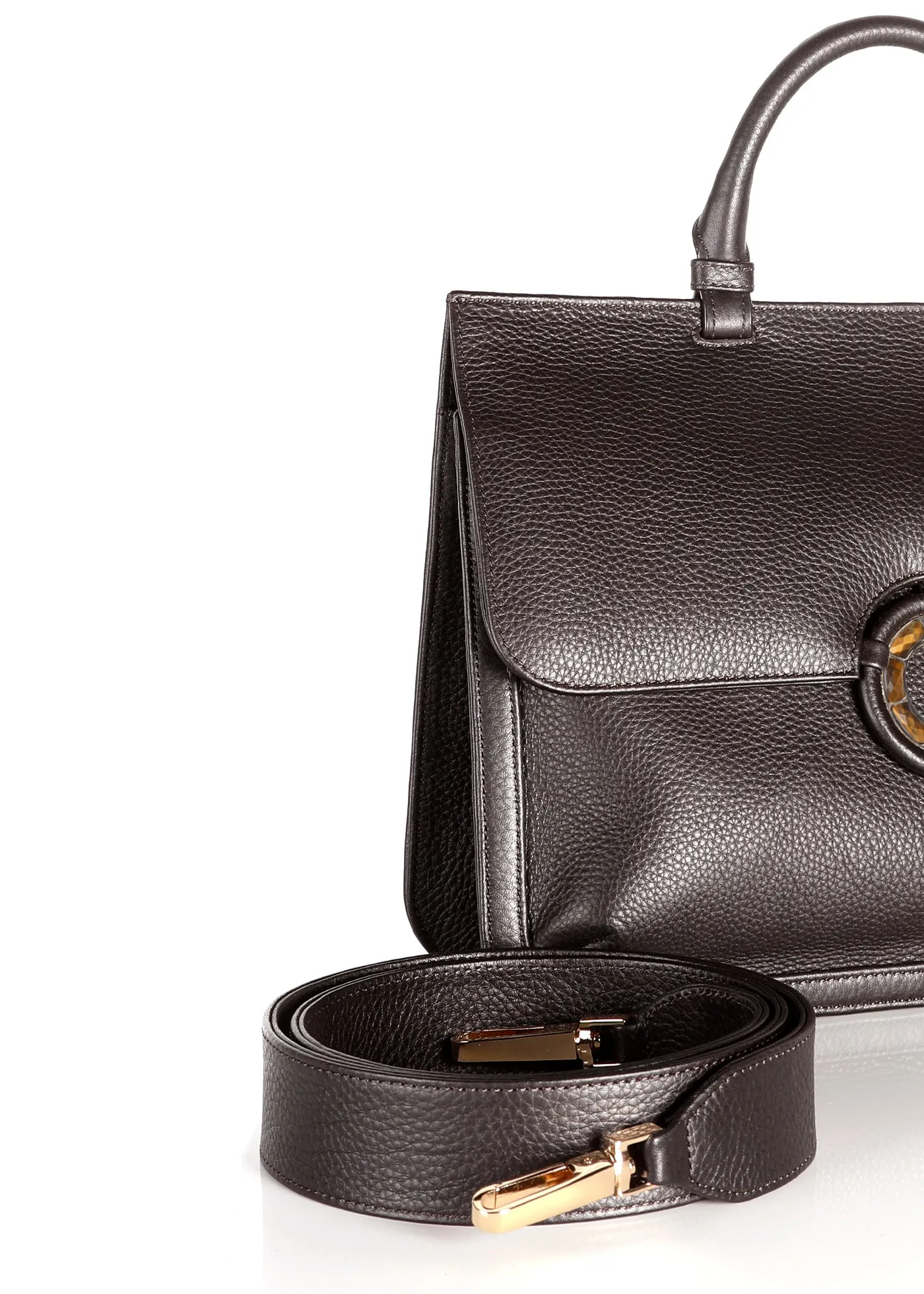 Sydney Convertible Satchel - Dark Brown Leather, Tiger Eye Grommet
