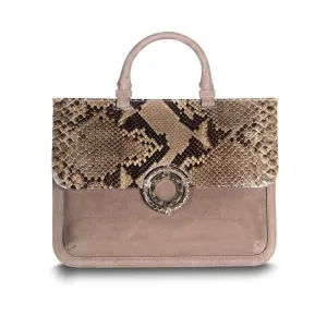 Sydney Convertible Satchel - Light Brown Suede & Python, Topaz Grommet