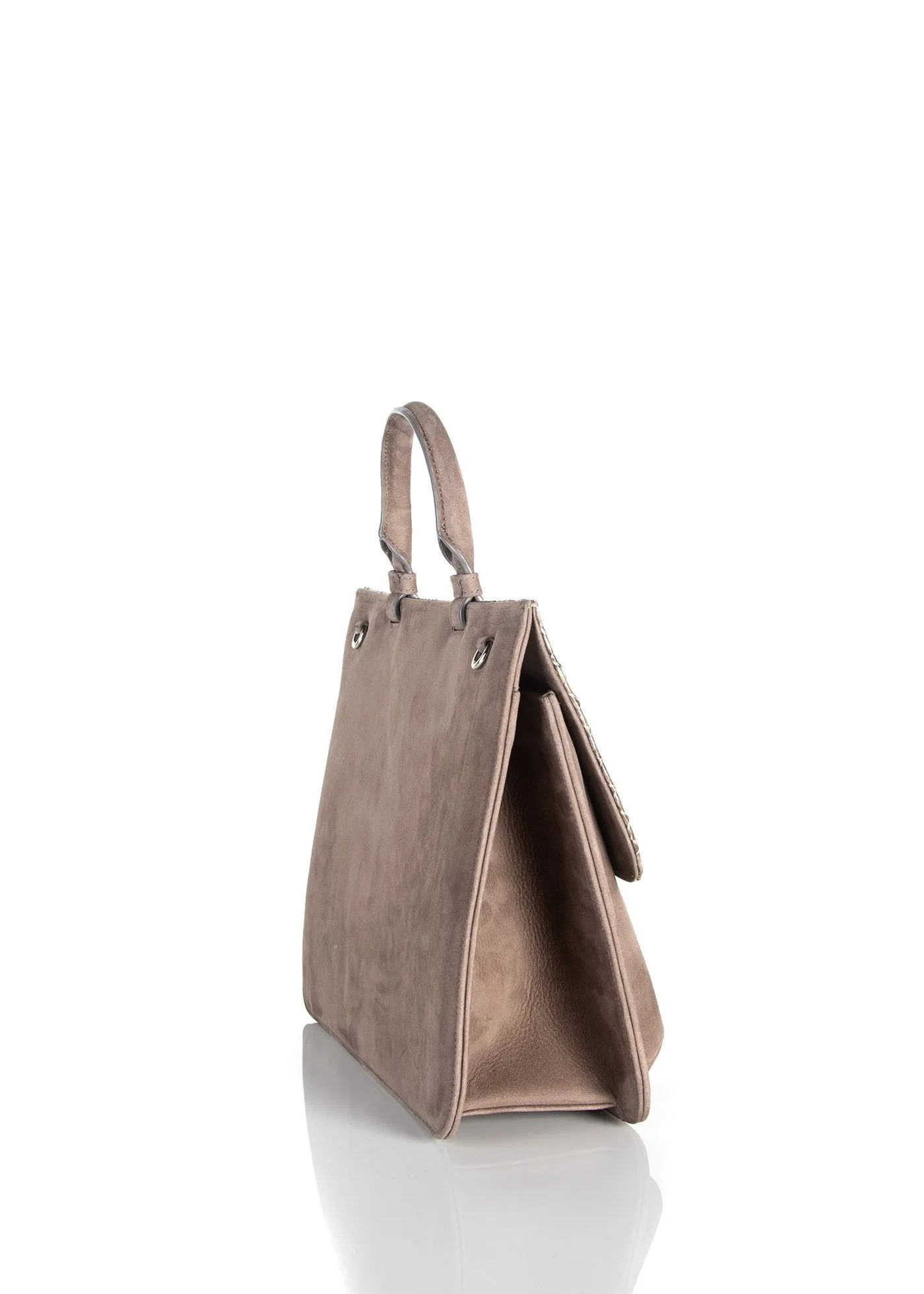 Sydney Convertible Satchel - Light Brown Suede & Python, Topaz Grommet