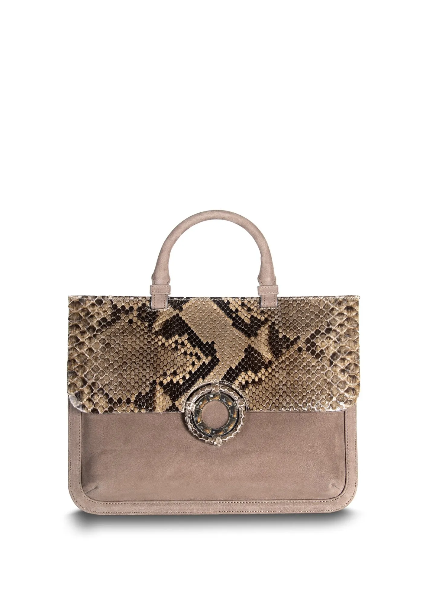 Sydney Convertible Satchel - Light Brown Suede & Python, Topaz Grommet