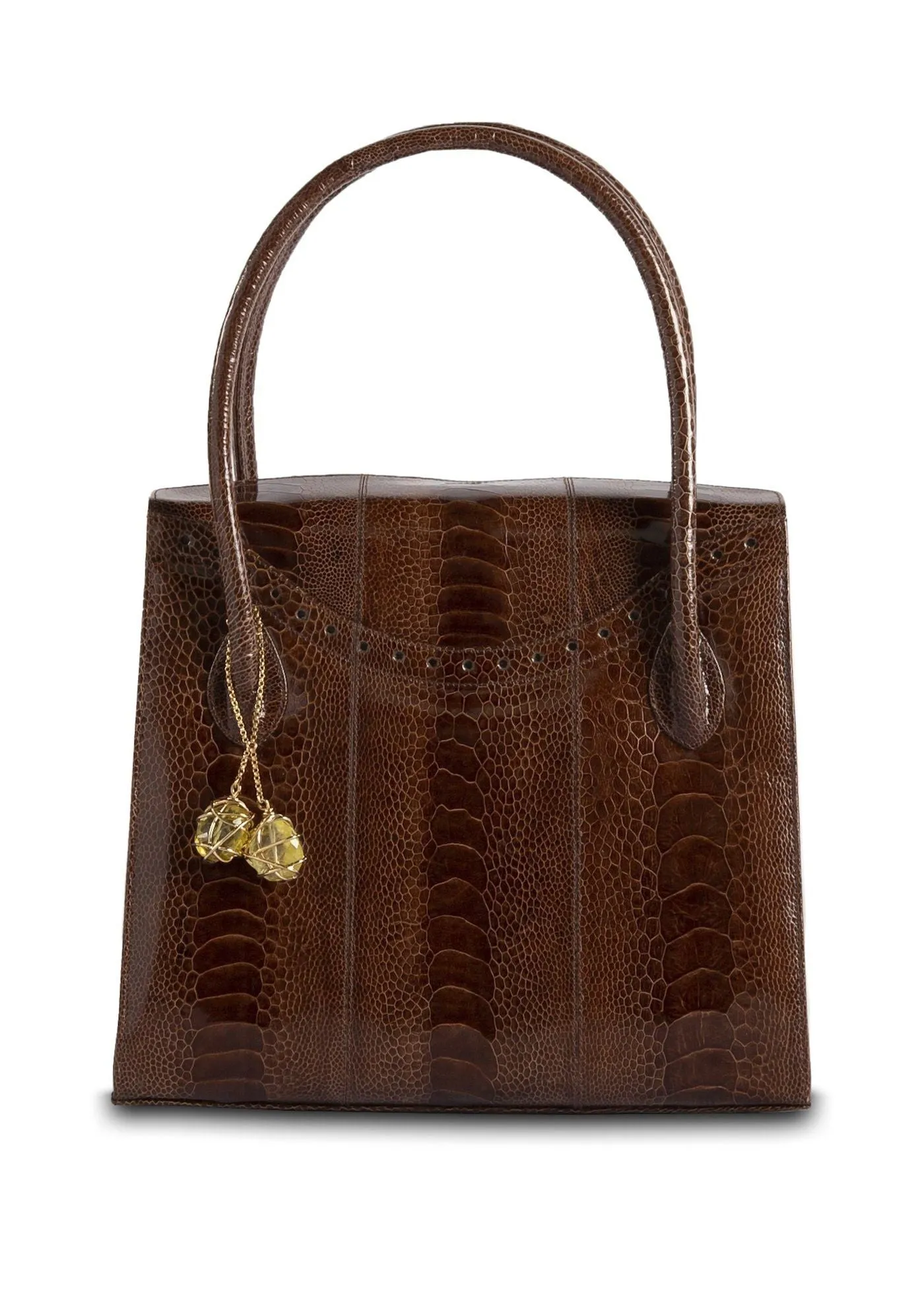 Thompson Tote - Cognac Ostrich Leg, Gemstone Accents, Gold