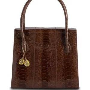Thompson Tote - Cognac Ostrich Leg, Gemstone Accents, Gold
