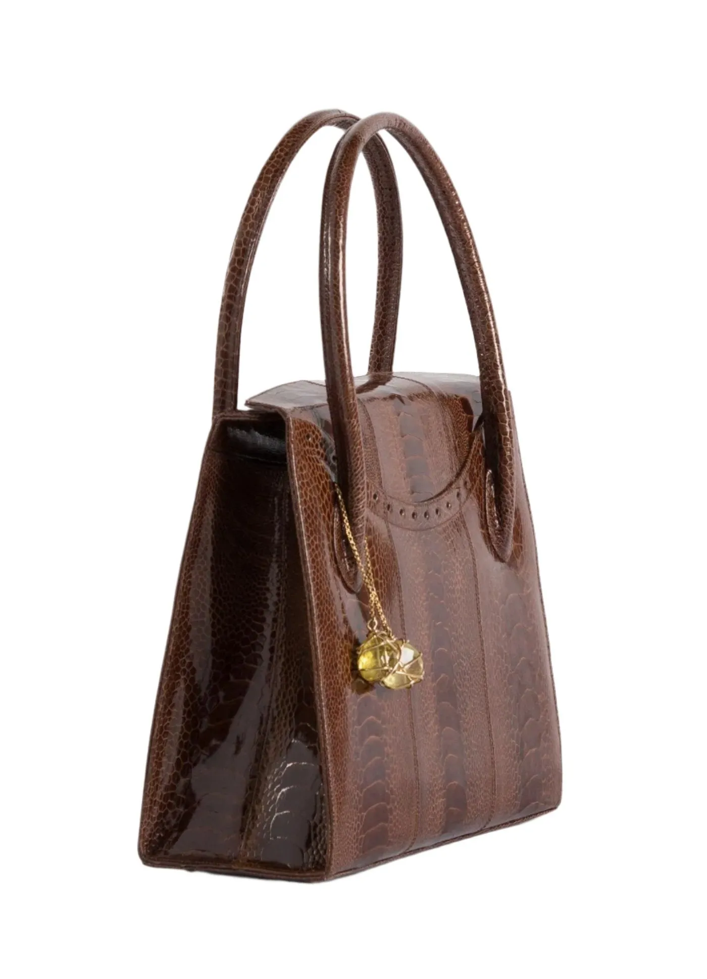 Thompson Tote - Cognac Ostrich Leg, Gemstone Accents, Gold