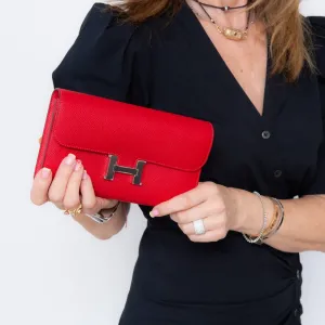 **UNUSED** Hermes Red  Constance Long Wallet Clutch