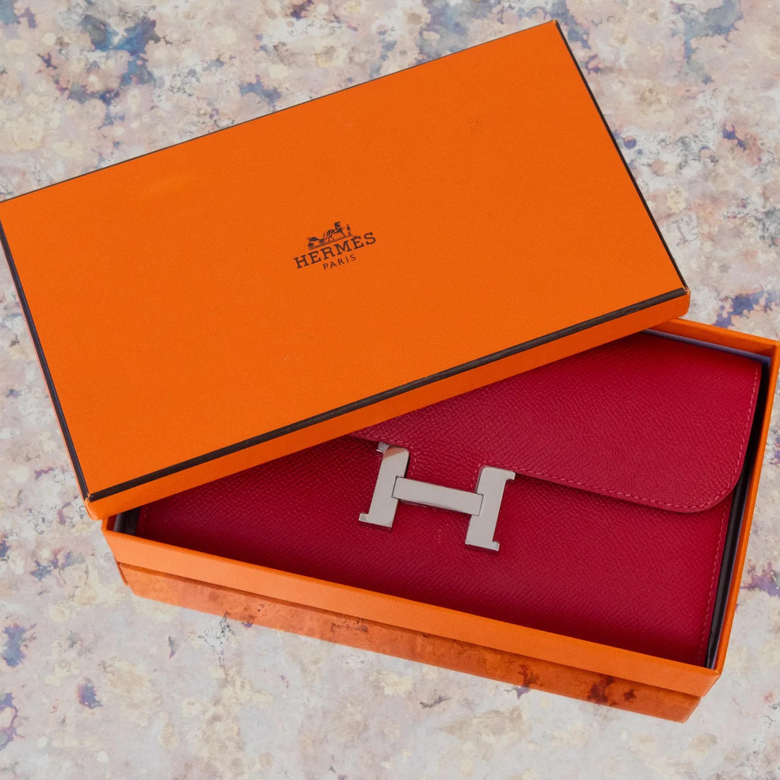 **UNUSED** Hermes Red  Constance Long Wallet Clutch
