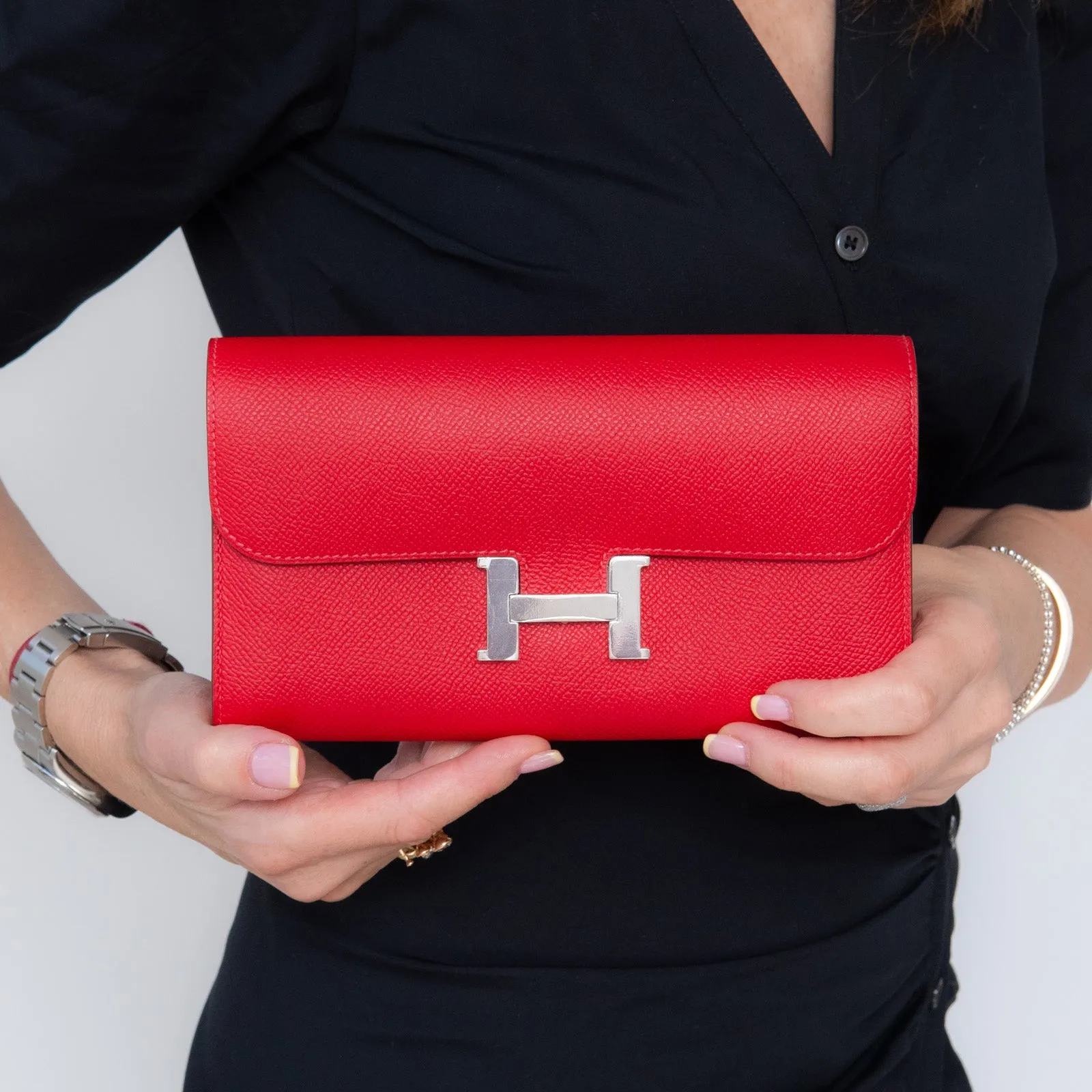 **UNUSED** Hermes Red  Constance Long Wallet Clutch