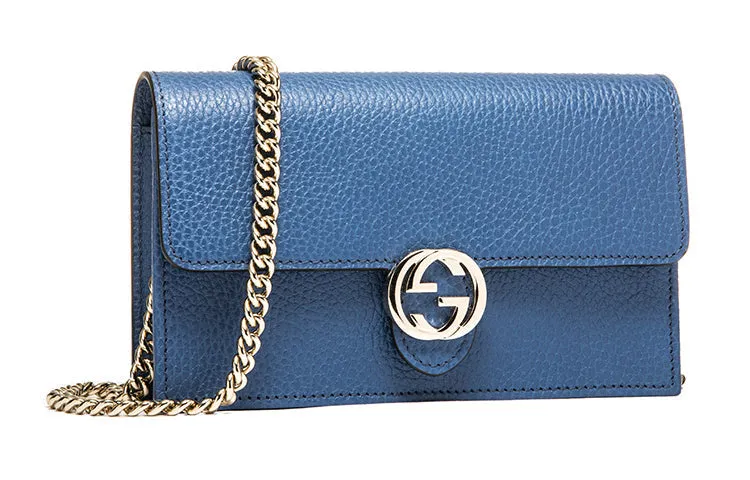 (WMNS) GUCCI Logo Double G Leather WOC Chain Shoulder Messenger Bag Blue Classic 510314-CAO0G-4231
