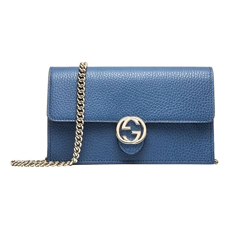 (WMNS) GUCCI Logo Double G Leather WOC Chain Shoulder Messenger Bag Blue Classic 510314-CAO0G-4231