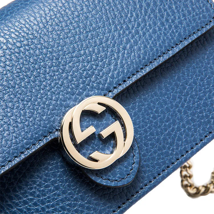 (WMNS) GUCCI Logo Double G Leather WOC Chain Shoulder Messenger Bag Blue Classic 510314-CAO0G-4231